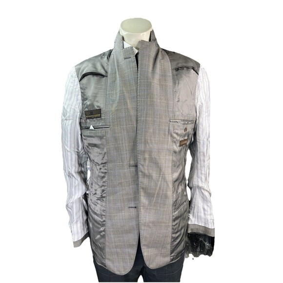 J Hilburn Vitale Barberis Men 36R Blazer European Fit Gray Wool Glen Plaid - Picture 8 of 16